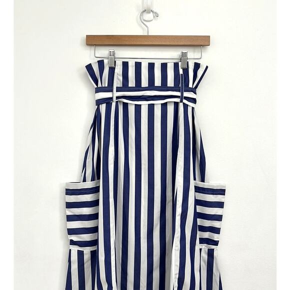 WHIT A-Line Tie Belt Pockets Midi Skirt Architectural Artsy Preppy Stripe Size 4 - Picture 7 of 15